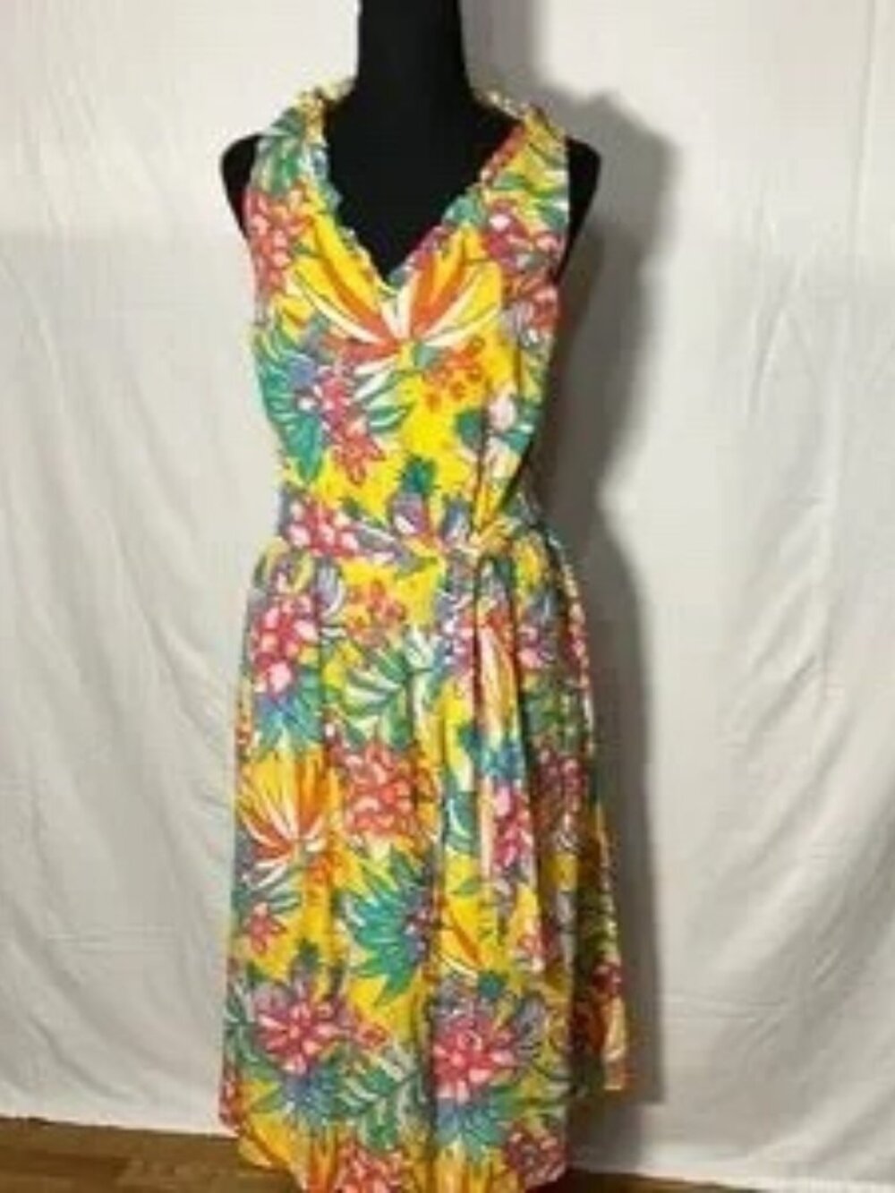 Talbots plus Bright Yellow Tropical Floral Dress 20W